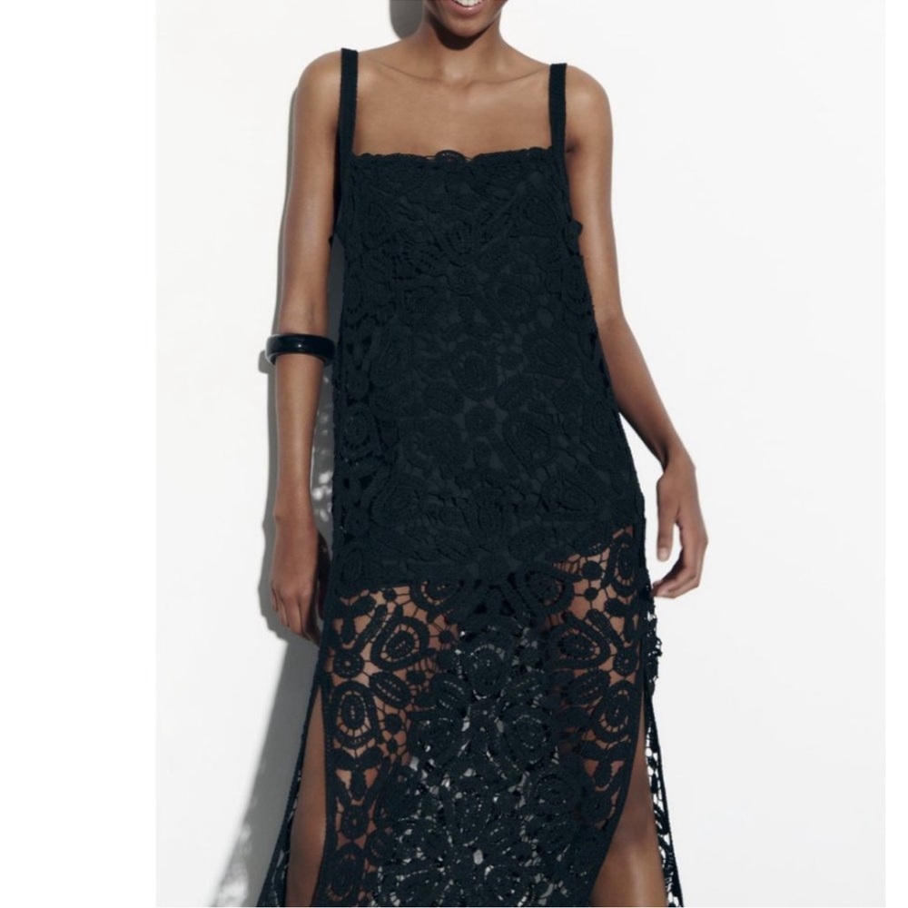 ZARA MACRAMÉ LACE KNIT DRESS - Picture 7 of 16